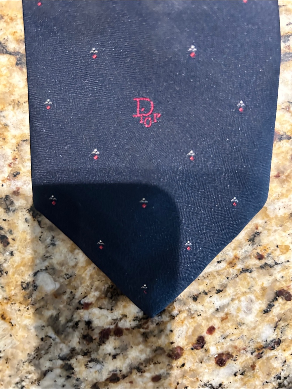 Christian Dior Navy Blue Tie with Small Red Dot Motif - Picture 3 of 5
